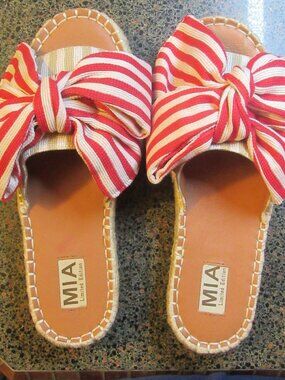 NIB Mia Danielle Red Striped Bow Espadrille  Sandals Size 7.5